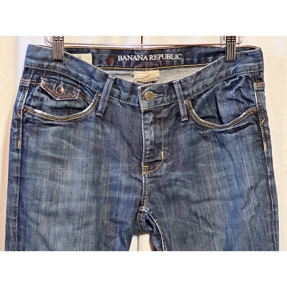Banana Republic Womens Distressed Denim Jeans Size 4 Cuffed Hem Medium Wash Cott - Picture 3 of 11